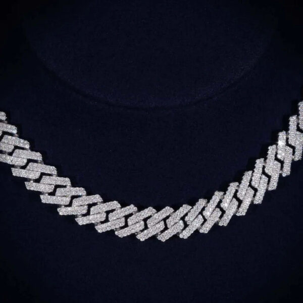 12mm Square Moissanite Cuban Link Chain Gleamora in 14K White Gold - Image 3