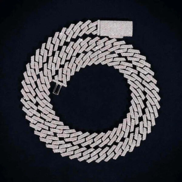 12mm Square Moissanite Cuban Link Chain Gleamora in 14K White Gold - Image 4