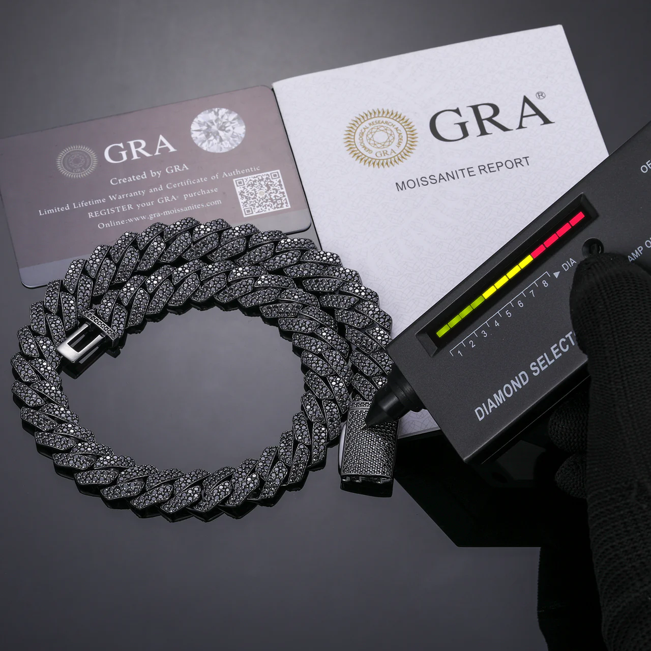 Black moissanite cuban link chain GRA