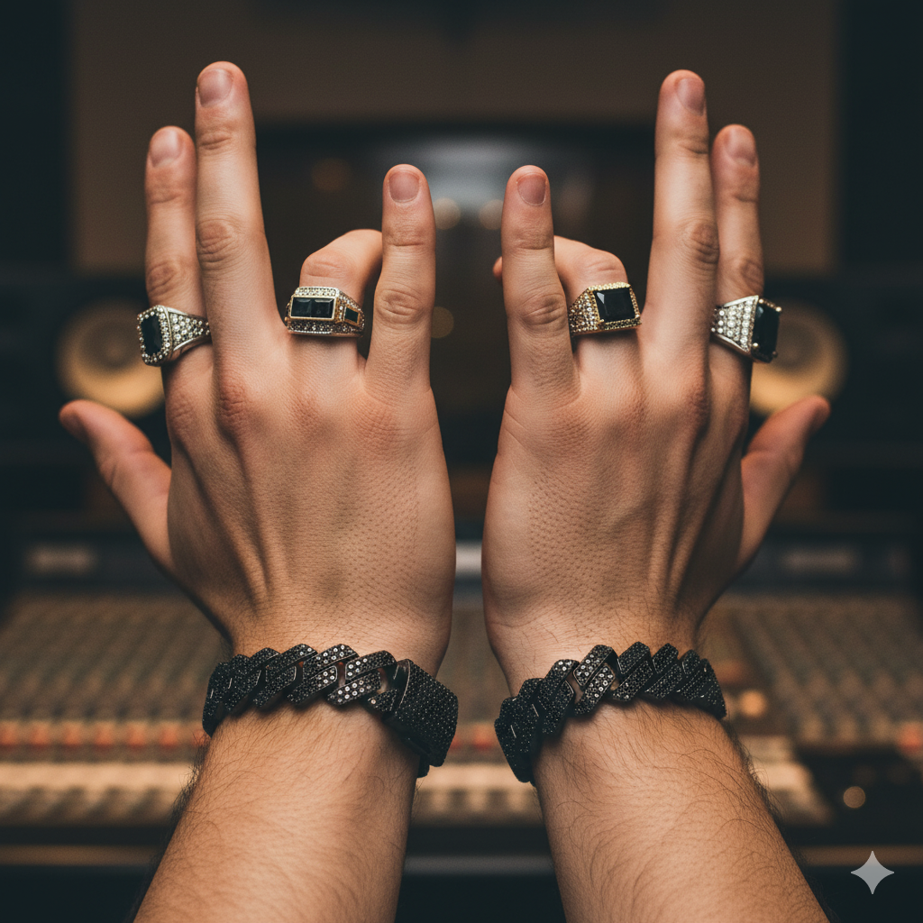 black moissanite cuban link bracelet with hands