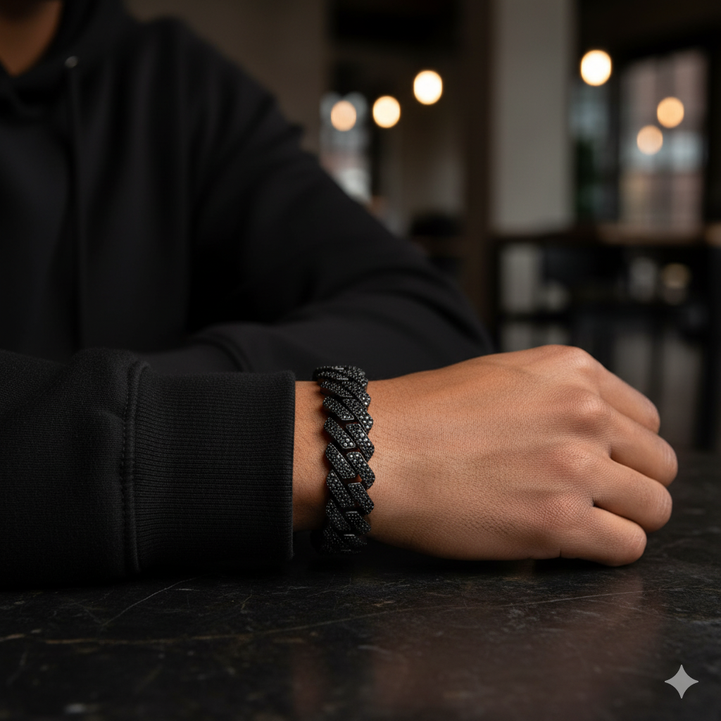 black moissanite cuban link bracelet with hand