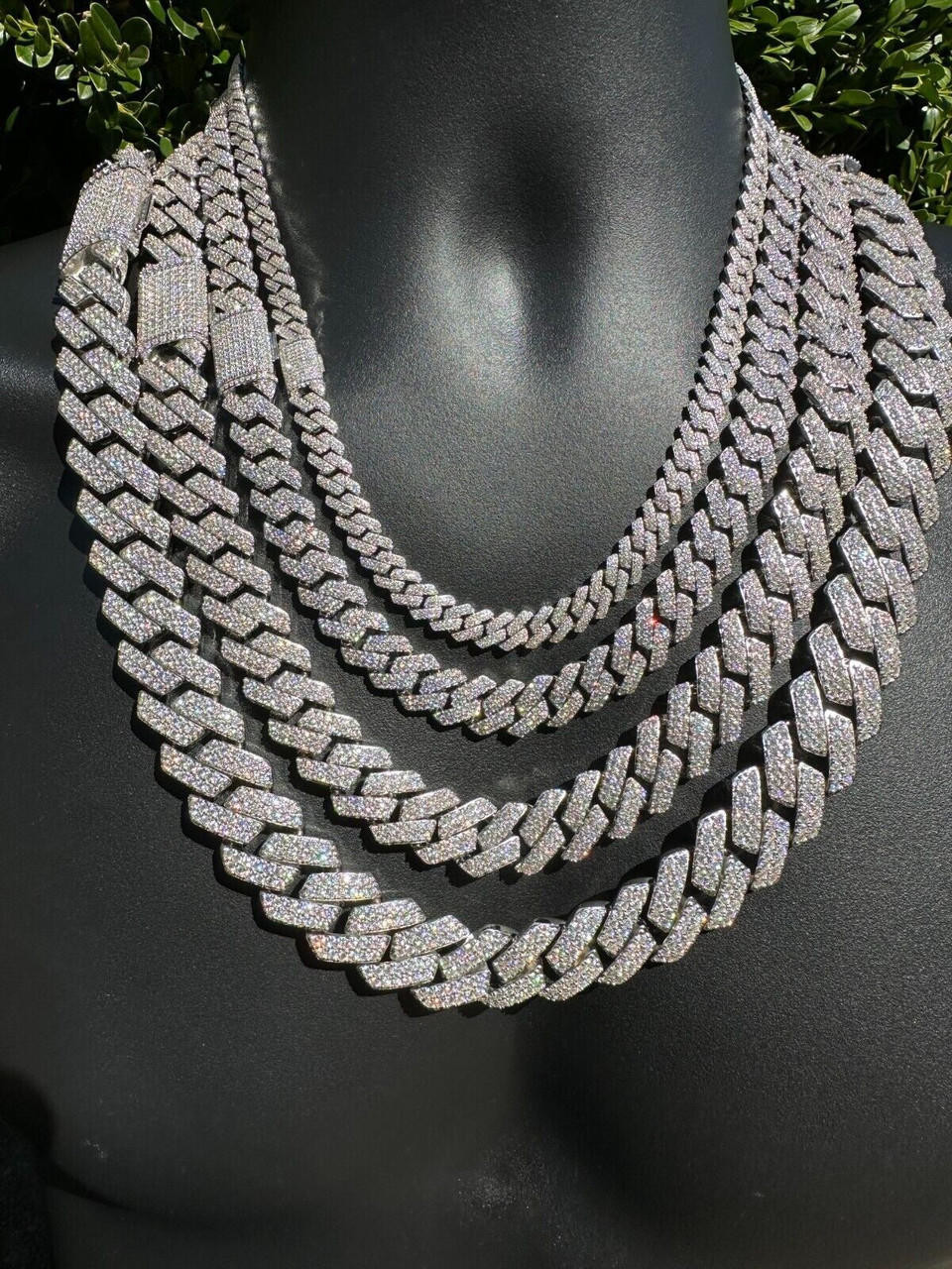 925 Sterling Silver Moissanite Cuban link Chain white gold plating