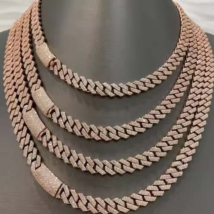 925 Sterling Silver Moissanite Cuban link Chain rose gold plating