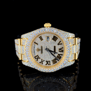 Fully Iced Out Roman Dial Moissanite Watch – Yellow Gold