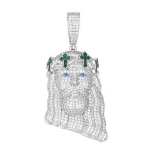 Green Cross Jesus Pendant – High Quality VVS Moissanite