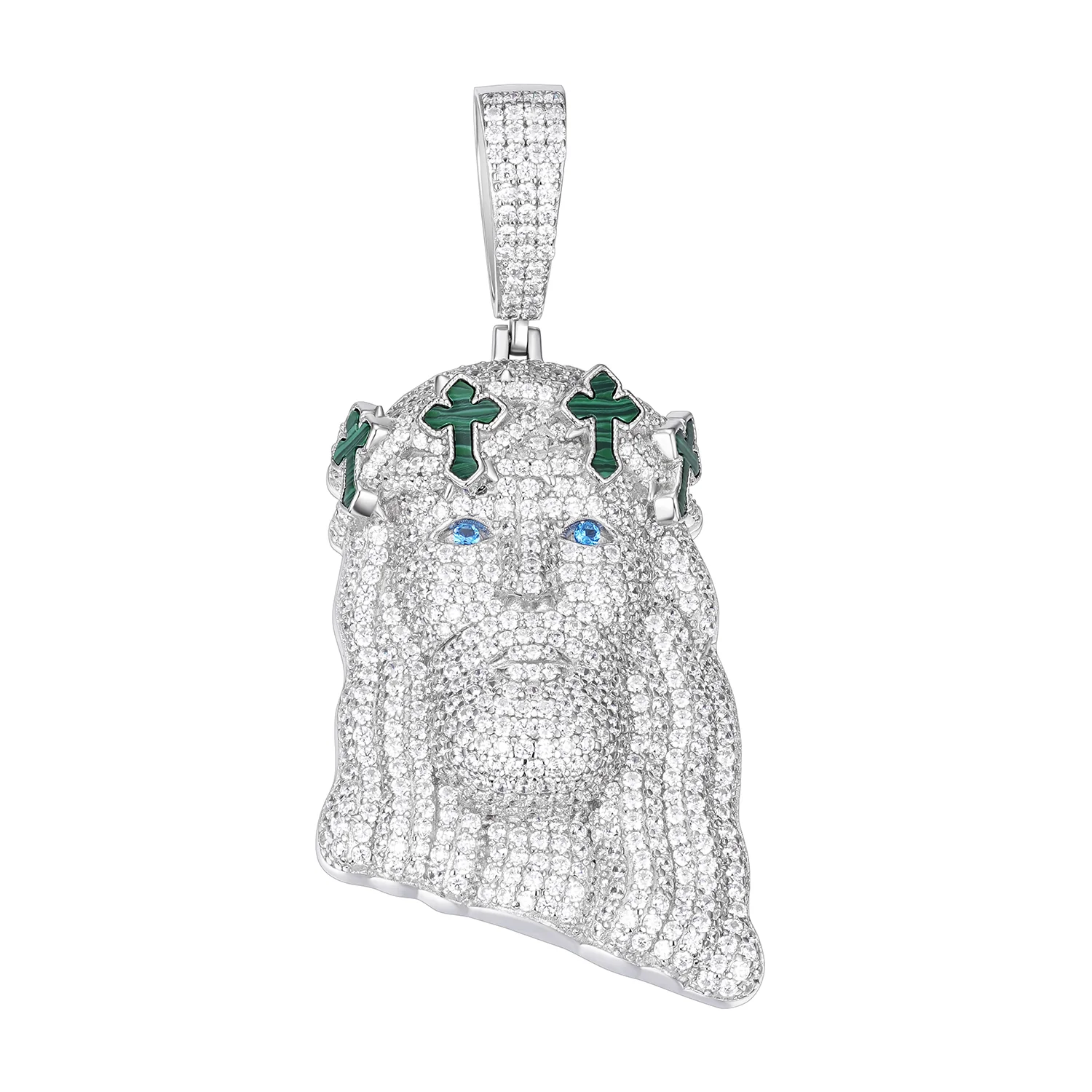 Green Cross Jesus Pendant – High Quality VVS Moissanite