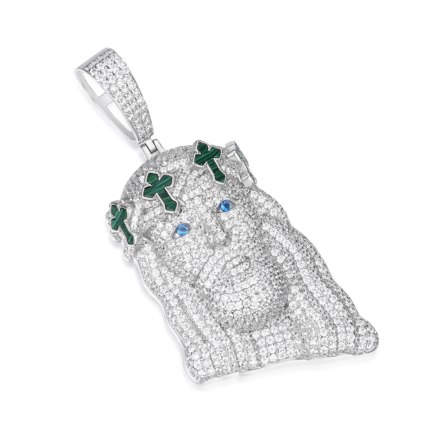 Green Cross Jesus Pendant – High Quality VVS Moissanite