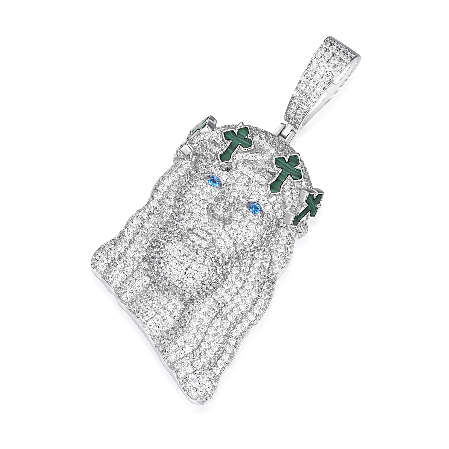 Green Cross Jesus Pendant – High Quality VVS Moissanite
