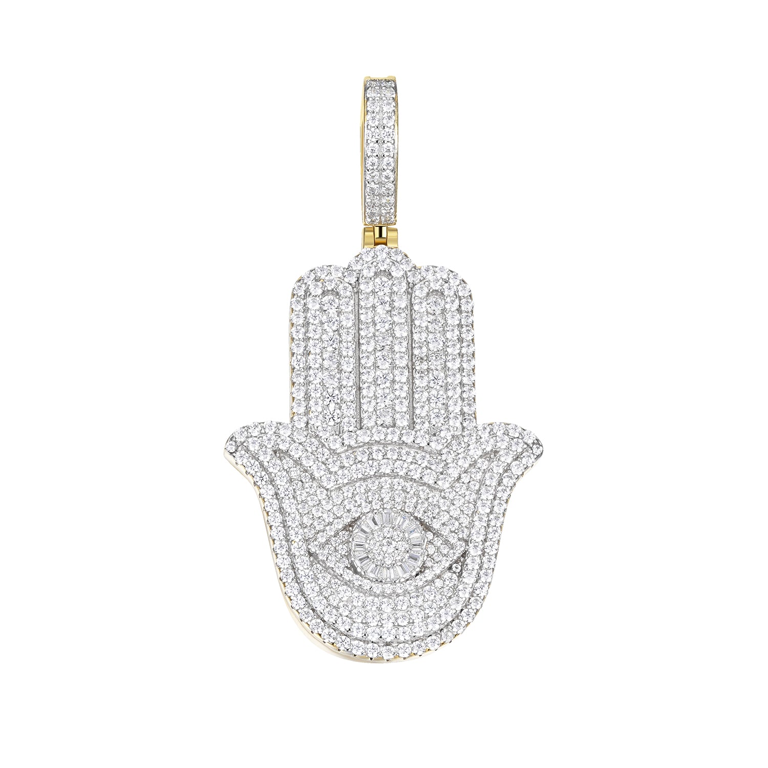 Iced Out Hamsa Evil Eye Moissanite Pendant