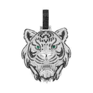 Iced Out Tiger Head Moissanite Pendant - 925 Sterling Silver