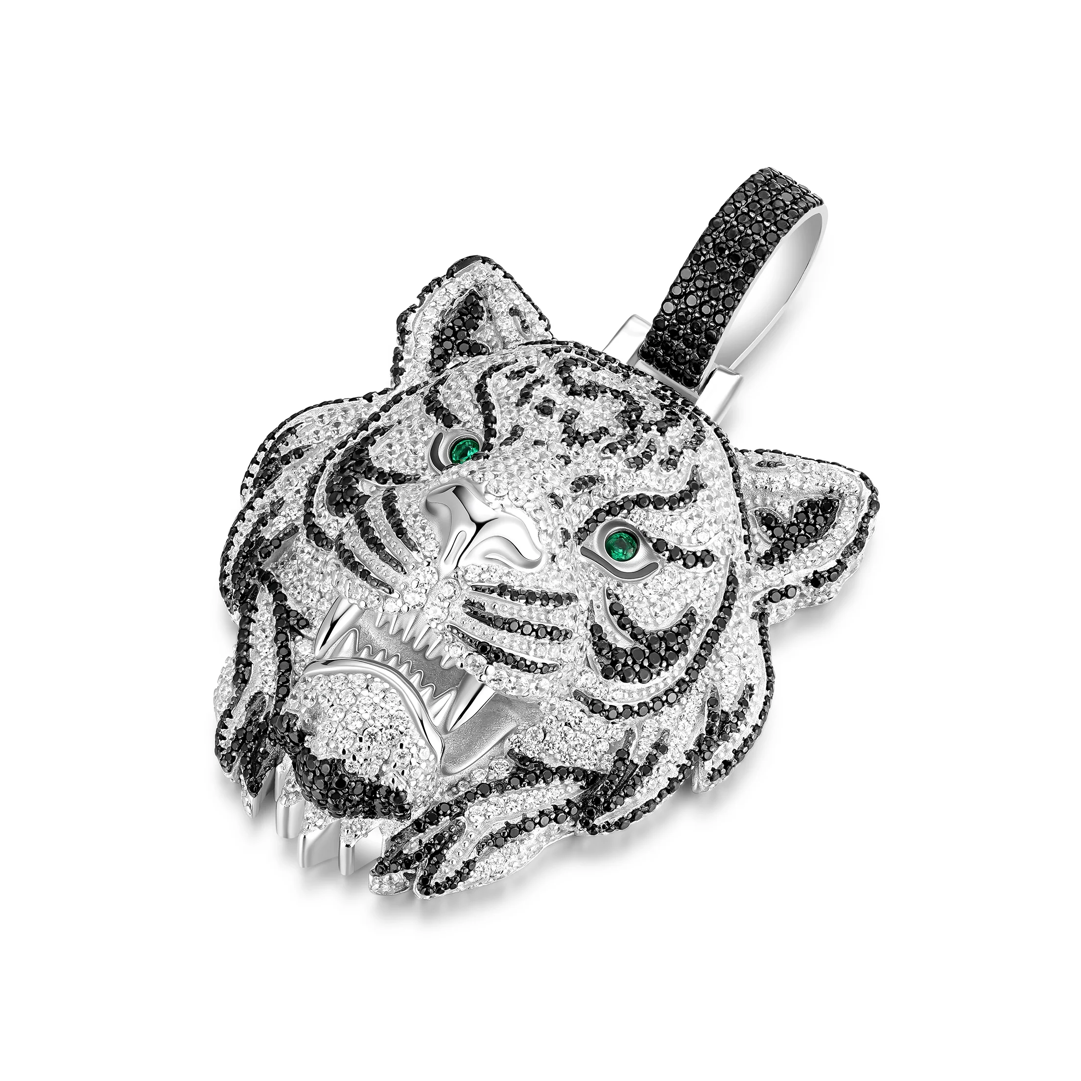 Iced Out Tiger Head Moissanite Pendant - 925 Sterling Silver