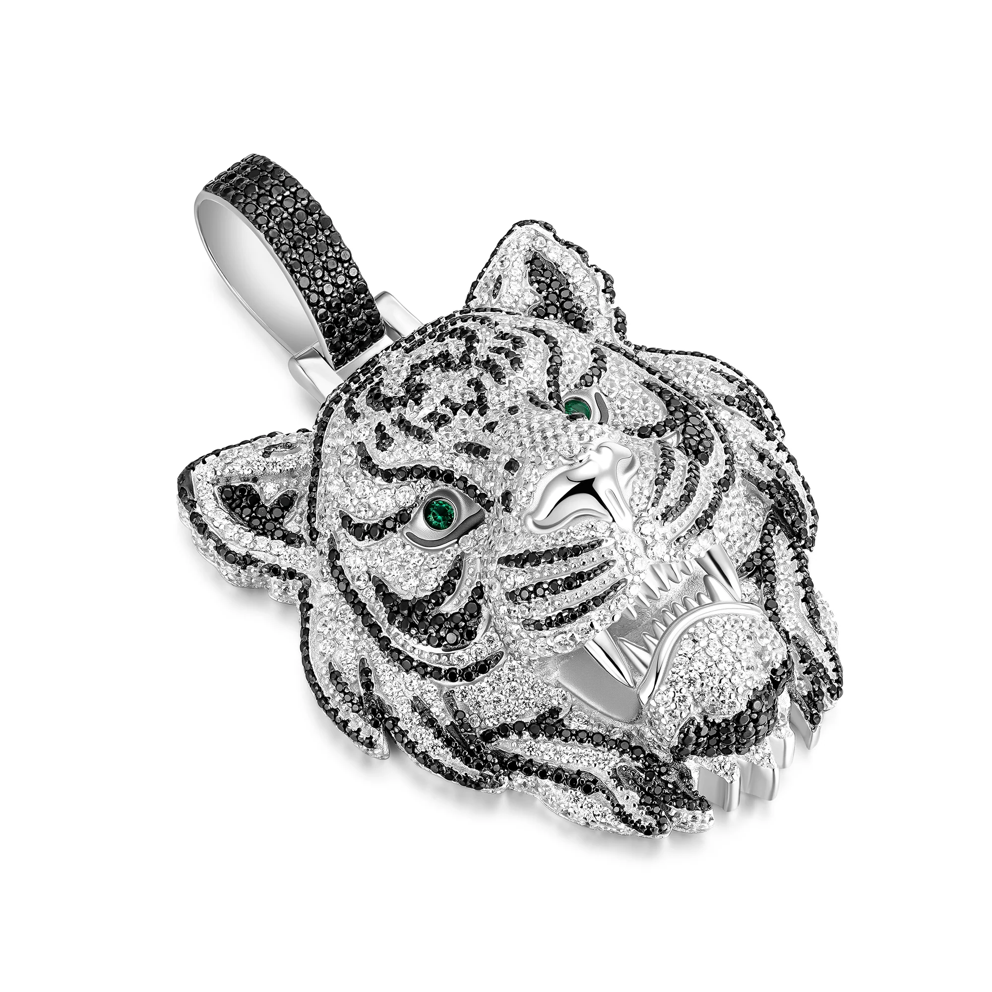 Iced Out Tiger Head Moissanite Pendant - 925 Sterling Silver