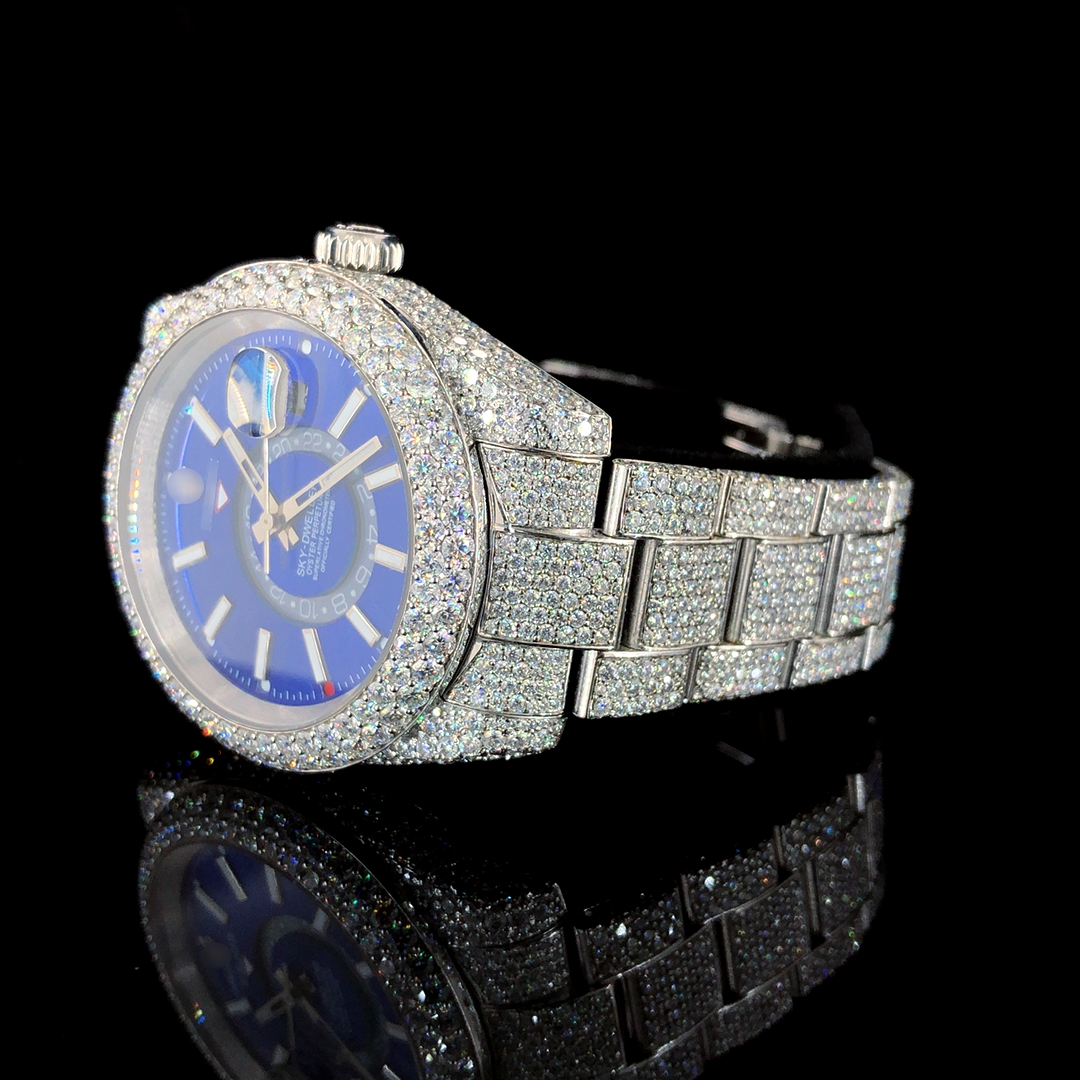 Luxurious Moissanite Automatic Watch with Blue Dial – White Gold (2)