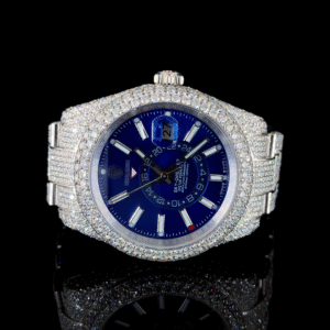 Luxurious Moissanite Automatic Watch with Blue Dial – White Gold