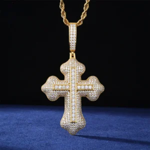 Round Cut Moissanite Cross Pendant