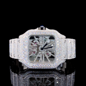 Square Model Skeleton Moissanite Watch For Men – White Gold