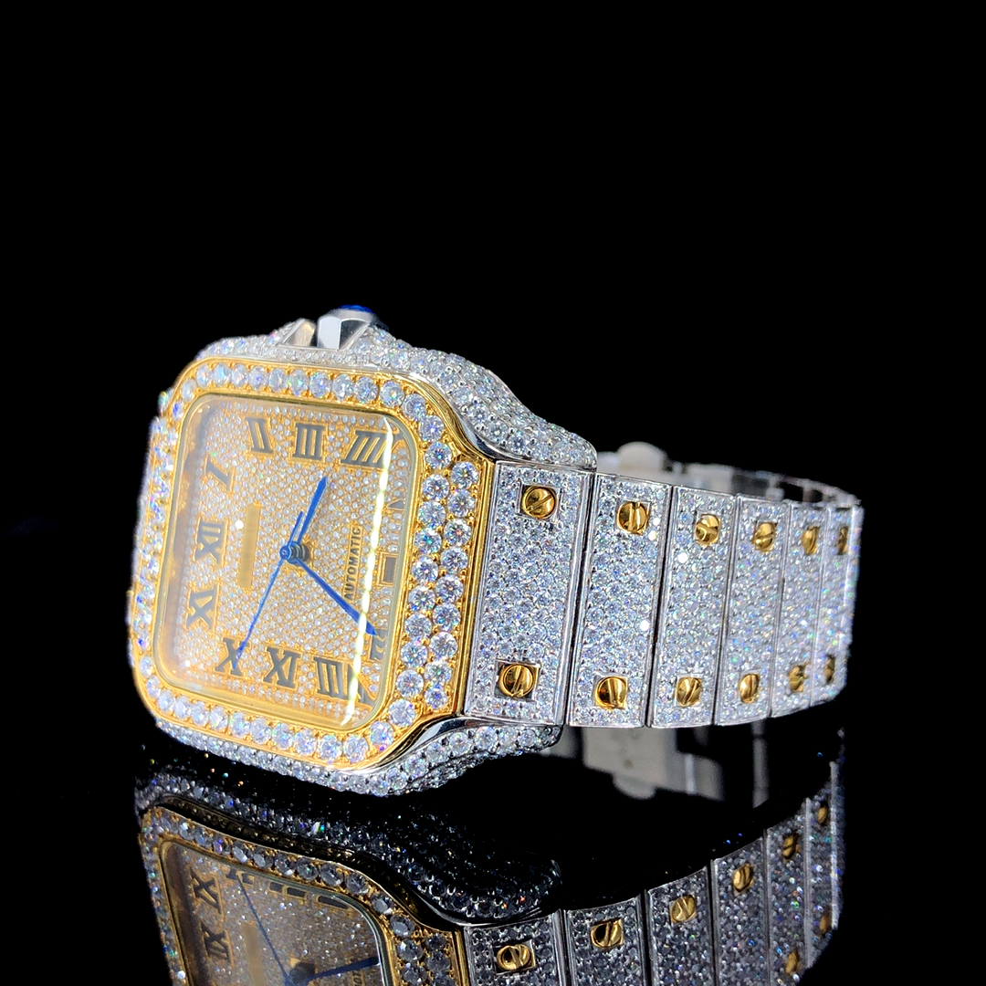 Two-tone Square Dial VVS Moissanite Hip Hop Watch - Yellow gold (2)