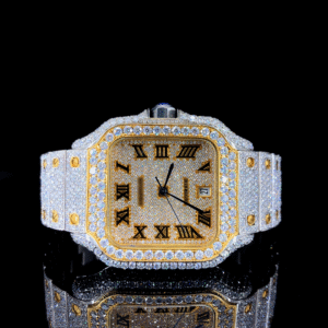 Two-tone Square Dial VVS Moissanite Hip Hop Watch - Yellow gold