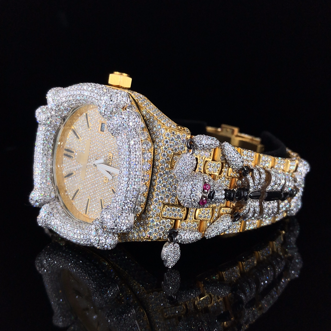 Unique iced-out Moissanite Watch with Skeleton belt (2)