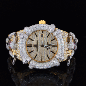 Unique iced-out Moissanite Watch with Skeleton belt