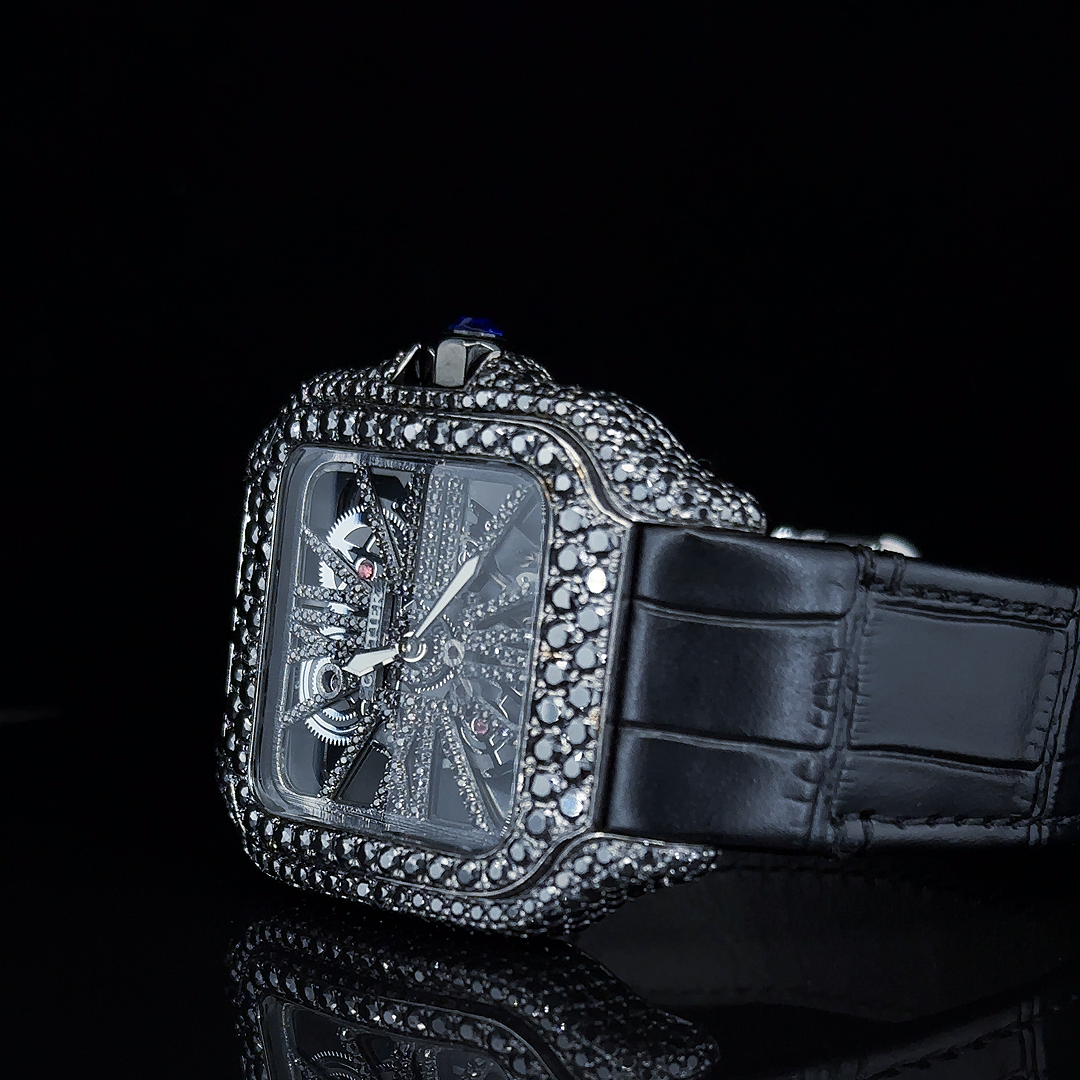 Black Moissanite Diamond Square Skeleton Dial Watch (3)