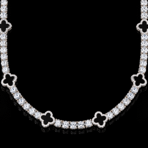 5mm Moissanite Tennis Clover Chain with black Leaf - 925 Sterling Silver