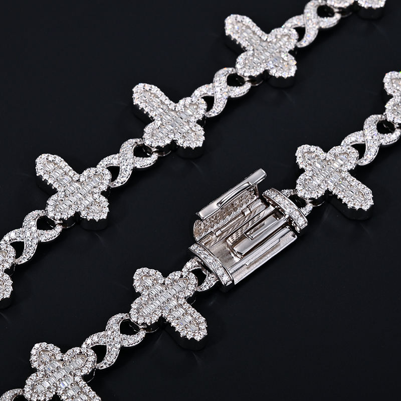 17mm Iced Out Moissanite Infinity Link Cross Chain - 925 Sterling Silver