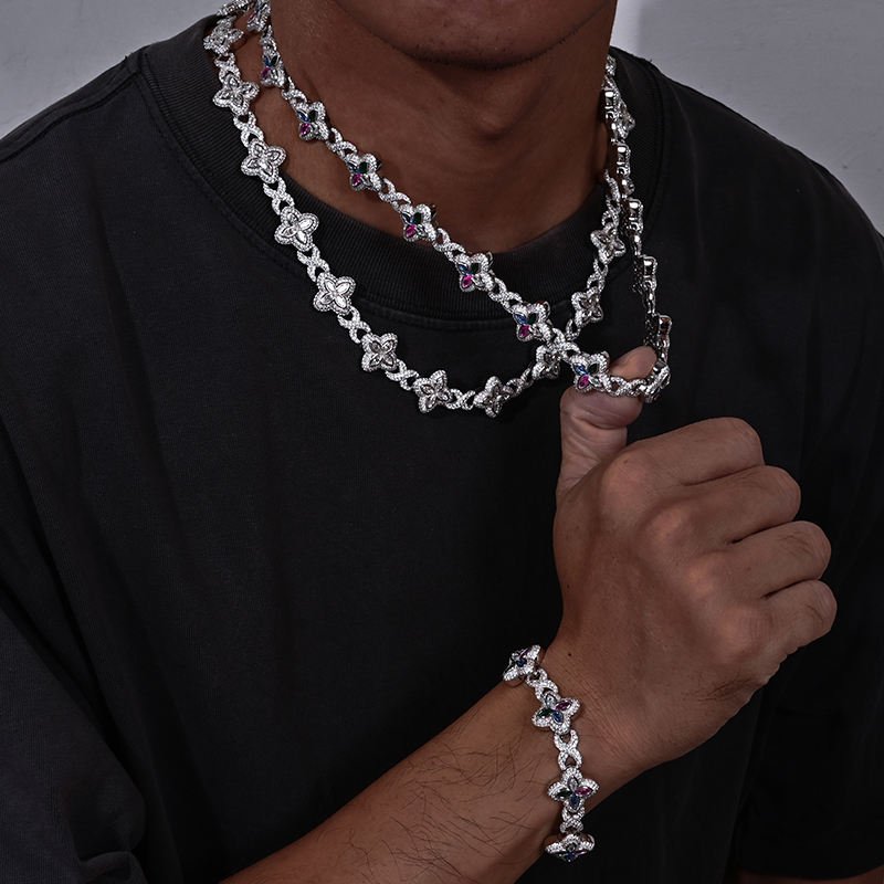 16mm Iced out Moissanite Infinity Clover Chain - 925 Sterling Silver