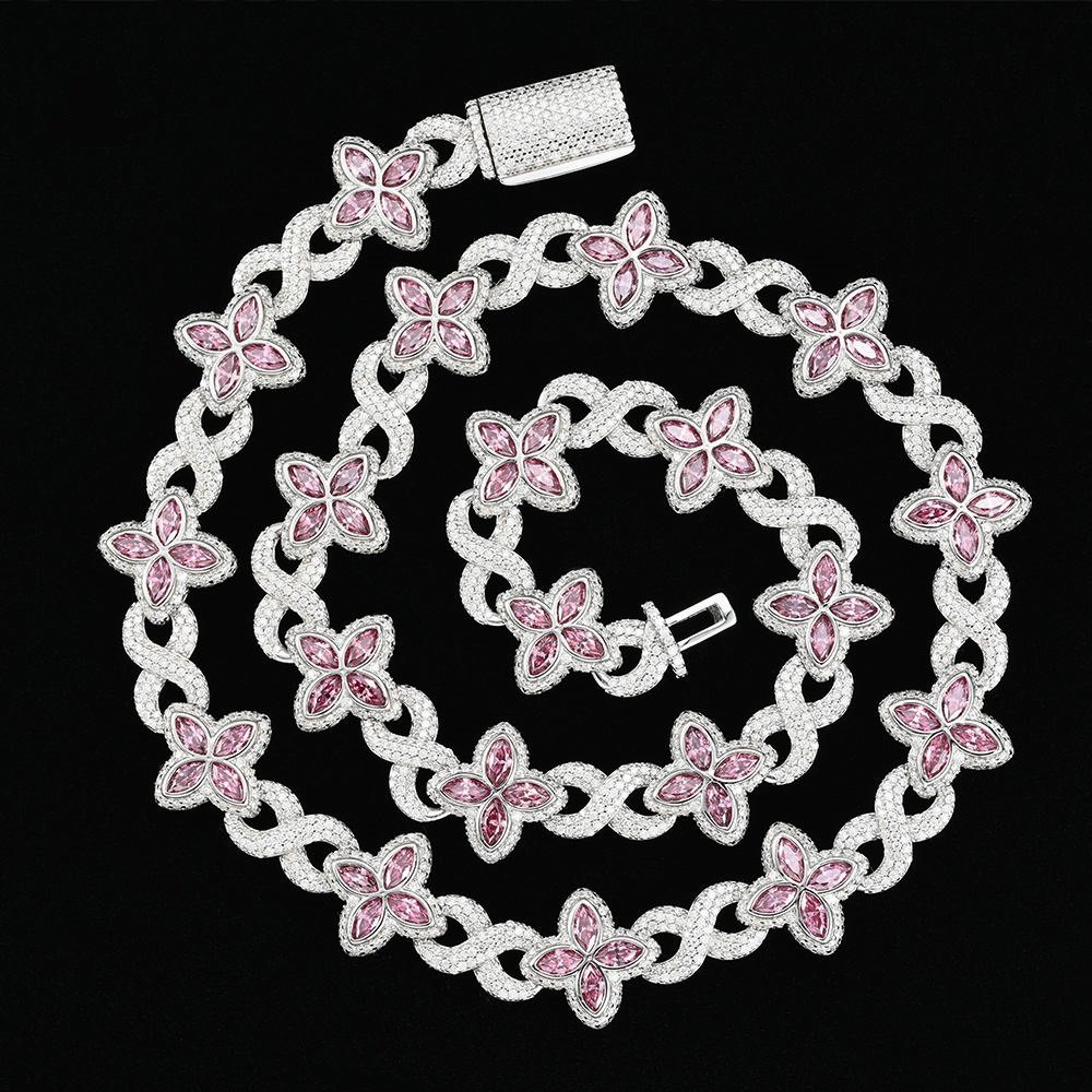 16mm Iced out Moissanite Infinity Clover Chain - 925 Sterling Silver