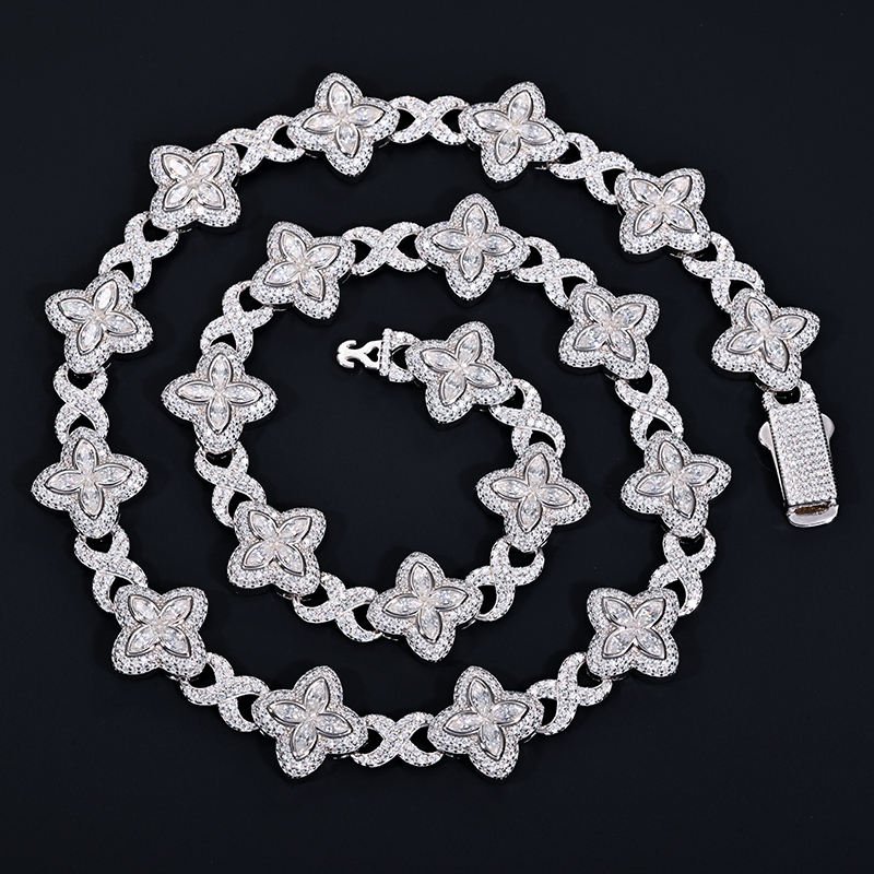 16mm Iced out Moissanite Infinity Clover Chain - 925 Sterling Silver