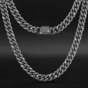 12mm Classic Black moissanite cuban link chain