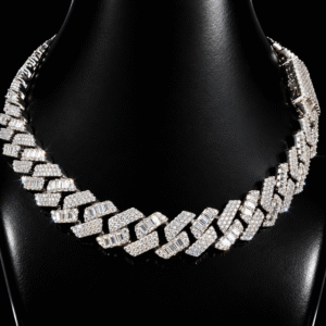 15mm Baguette Moissanite Cuban Link Chain – 925 Sterling Silver