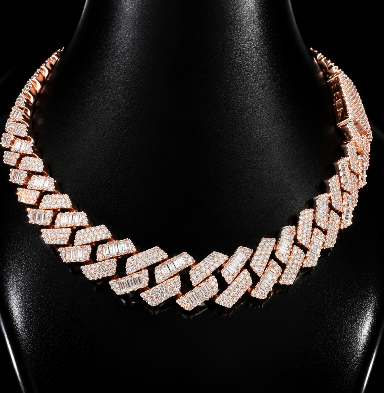 15mm Baguette Moissanite Cuban Link Chain – Rose gold