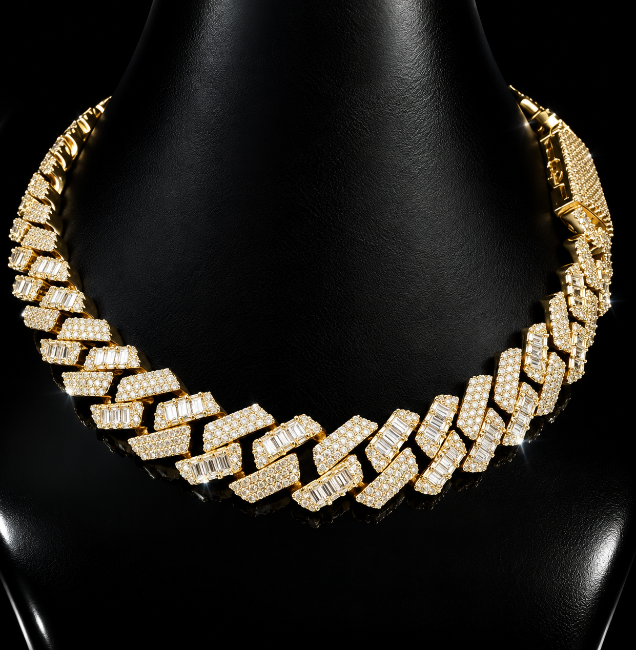 15mm Baguette Moissanite Cuban Link Chain – Yellow gold