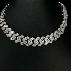 15mm Baguette Moissanite Cuban Link Chain - 925 Sterling Silver