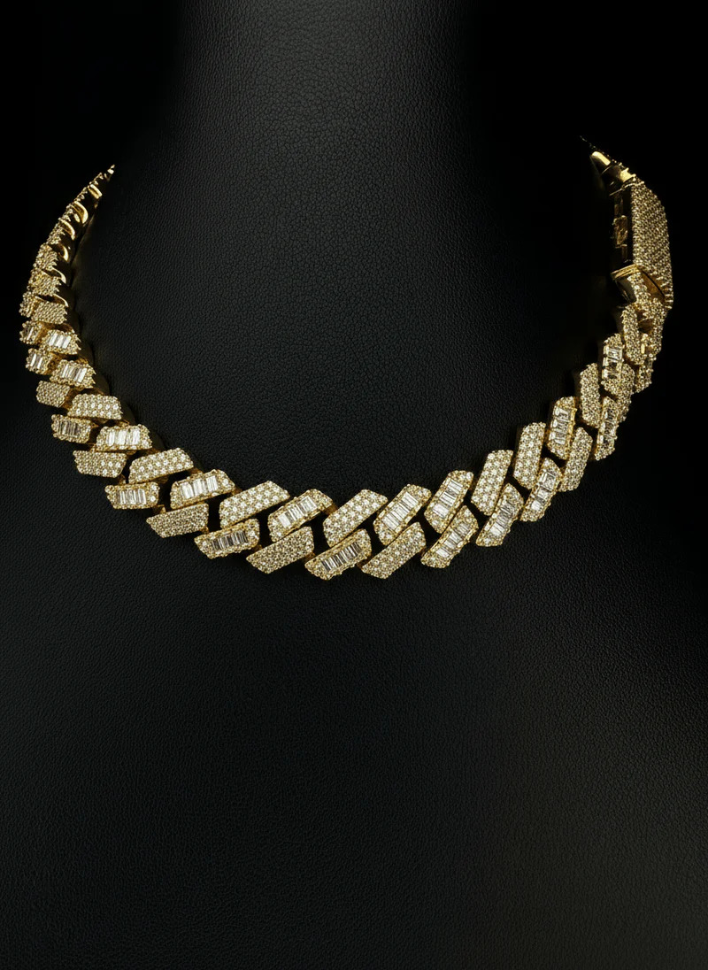 15mm Baguette Moissanite Cuban Link Chain - 925 Sterling Silver
