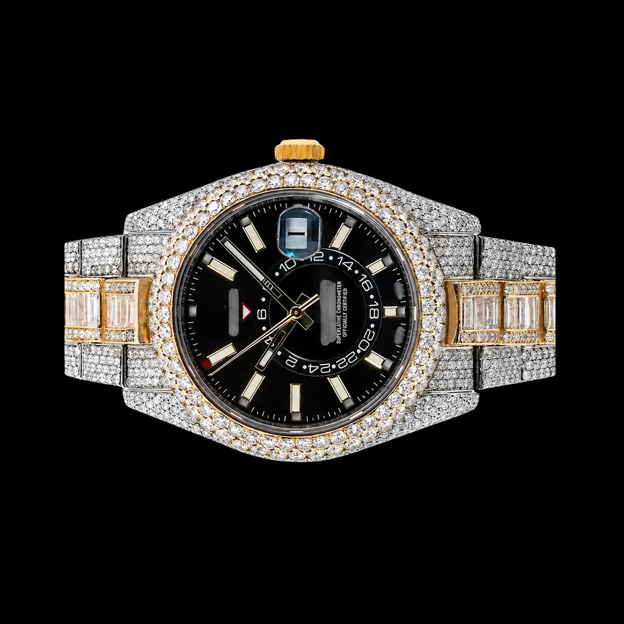 Black Dial Two-Tone Baguette Moissanite Watch