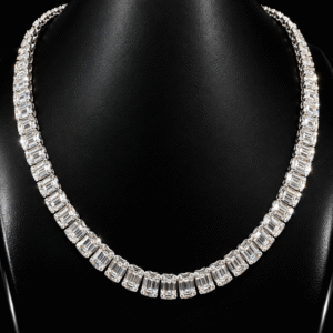 8mm Baguette Moissanite Halo Tennis Chain – 925 Sterling Silver