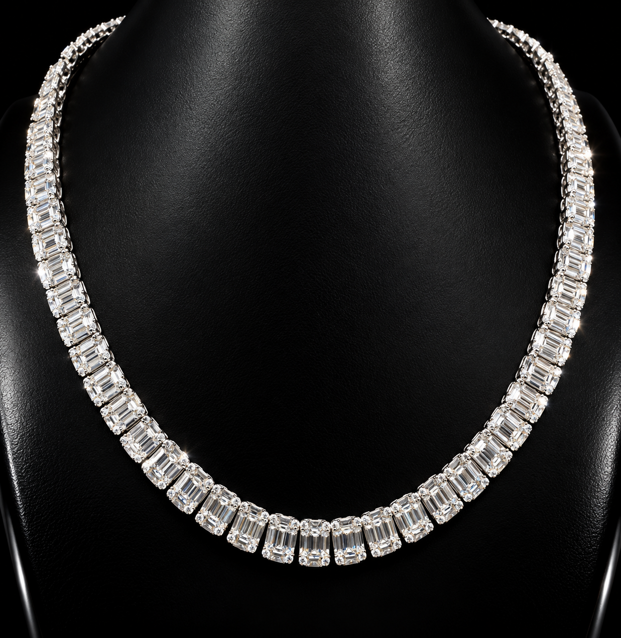 8mm Baguette Moissanite Halo Tennis Chain – 925 Sterling Silver