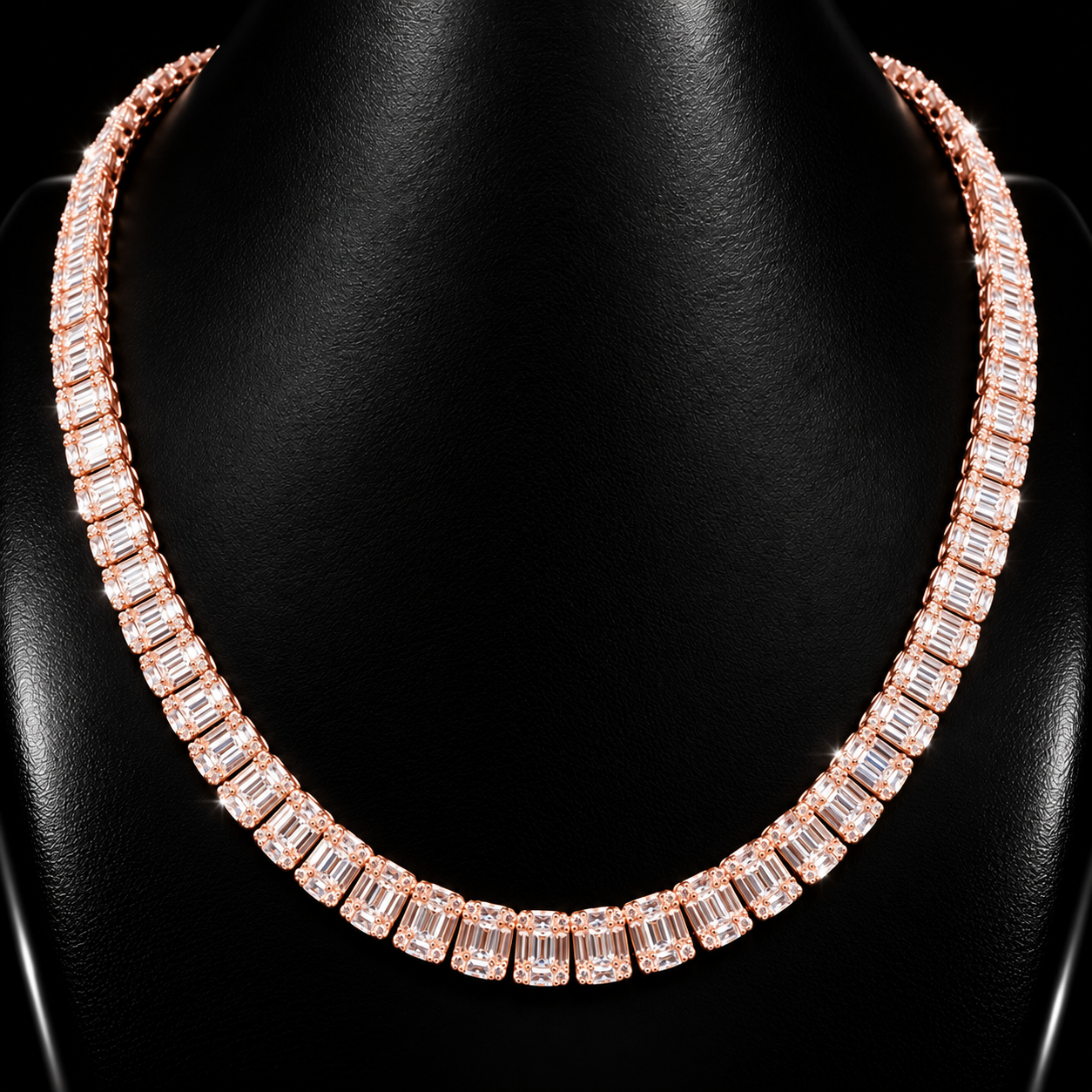 8mm Baguette Moissanite Halo Tennis Chain – Rose gold