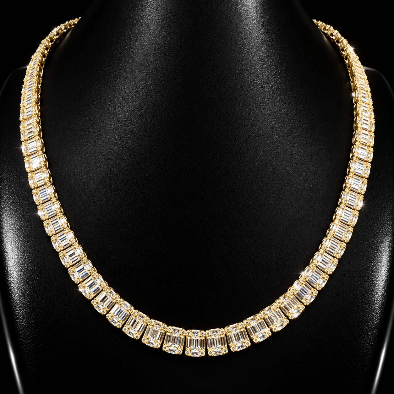 8mm Baguette Moissanite Halo Tennis Chain – Yellow Gold