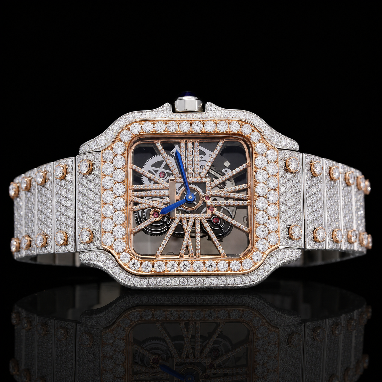 Amazing two-tone Moissanite Skeleton Watch - Rose gold