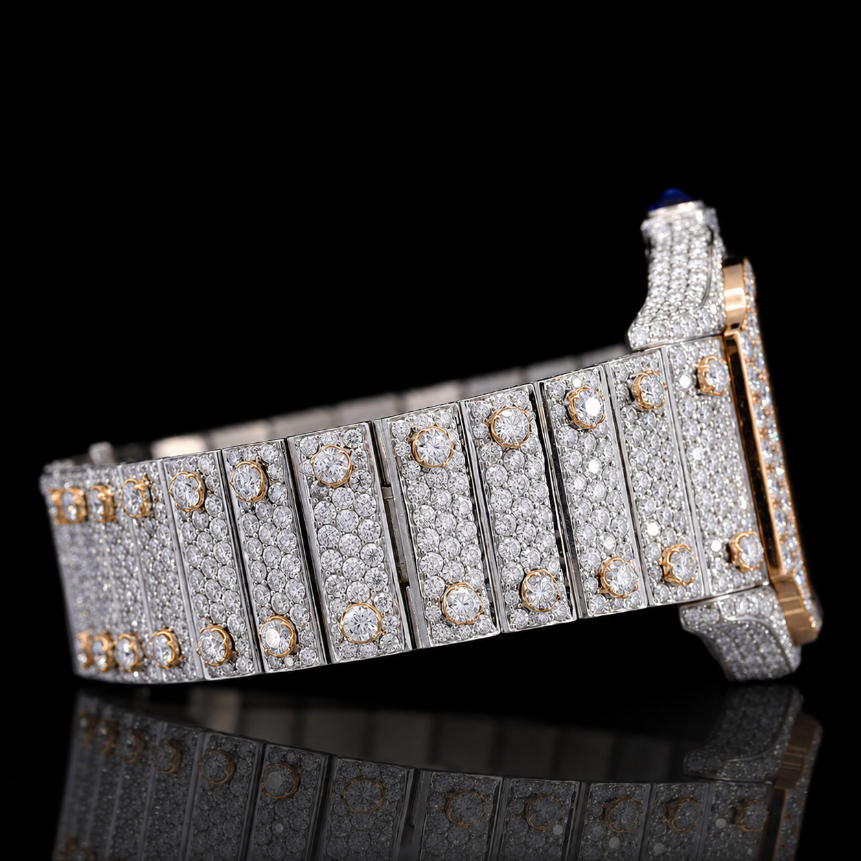 Amazing two-tone Moissanite Skeleton Watch
