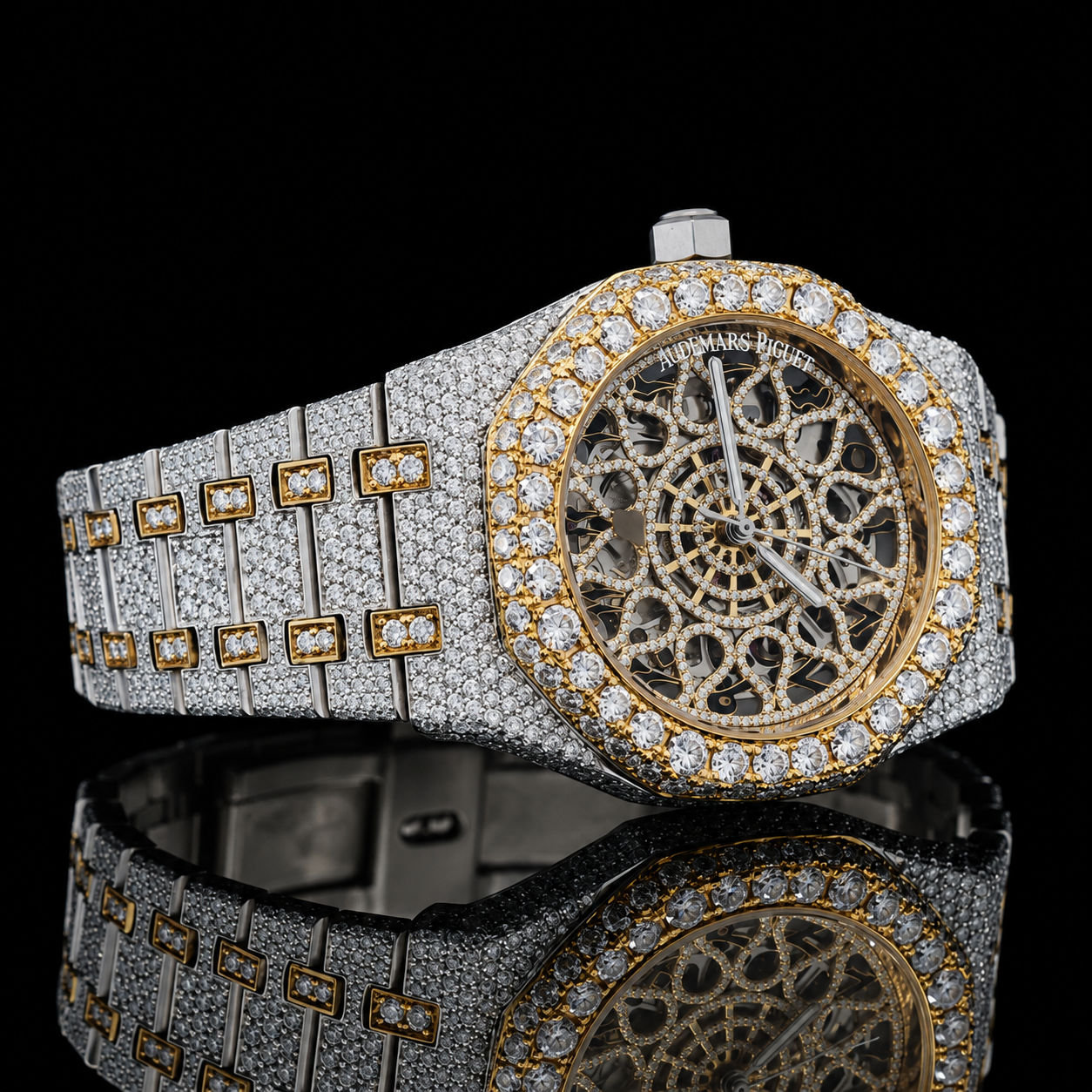 Antique Two-Tone Moissanite Watch with Skeleton Dial