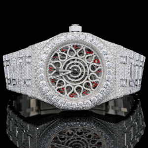 Antique VVS Moissanite Skeleton Watch with Red Arabic Numerals