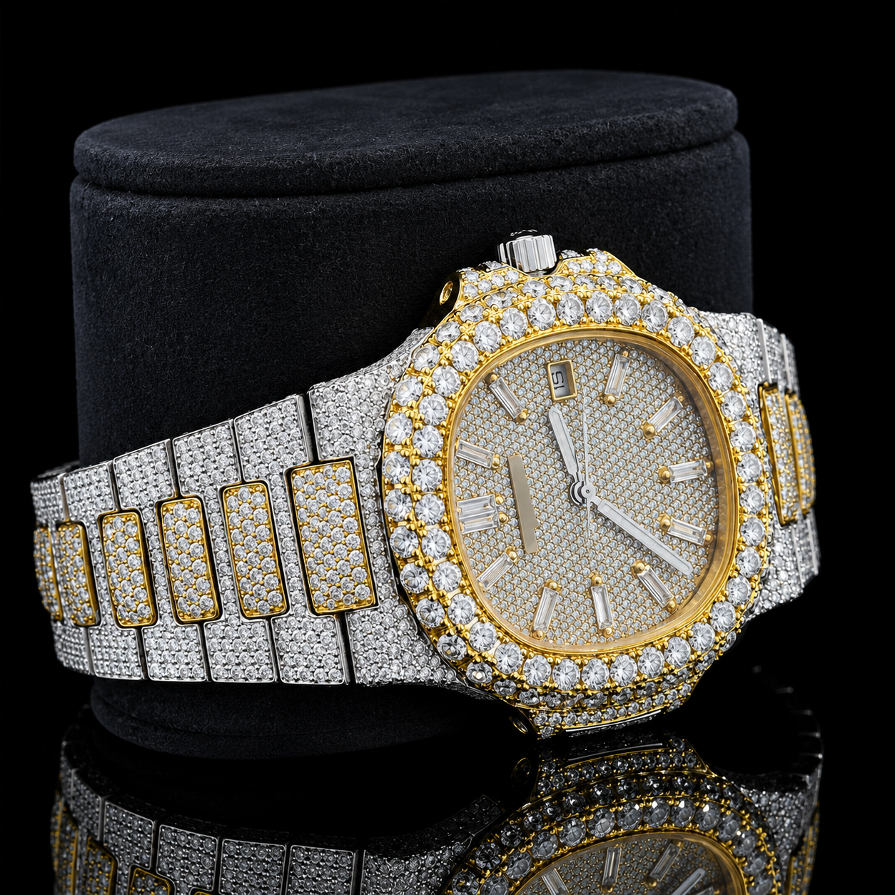 Attractive Two Tone Moissanite watch with Baguette stick markers