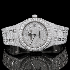Awesome Iced Out VVS Moissanite Watch with Baguette stick markers - White Gold