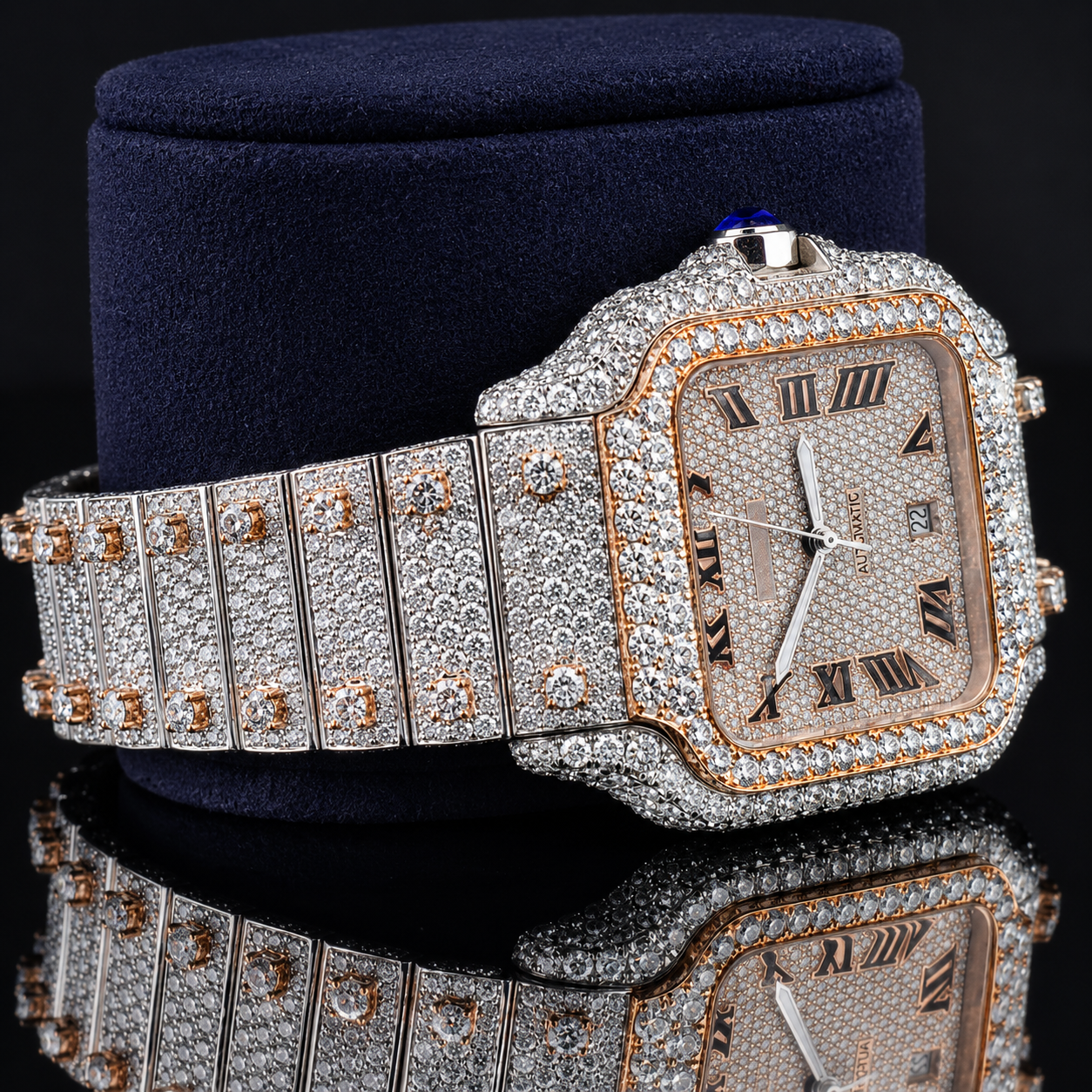 Awesome Square Dial Two-Tone Moissanite watch