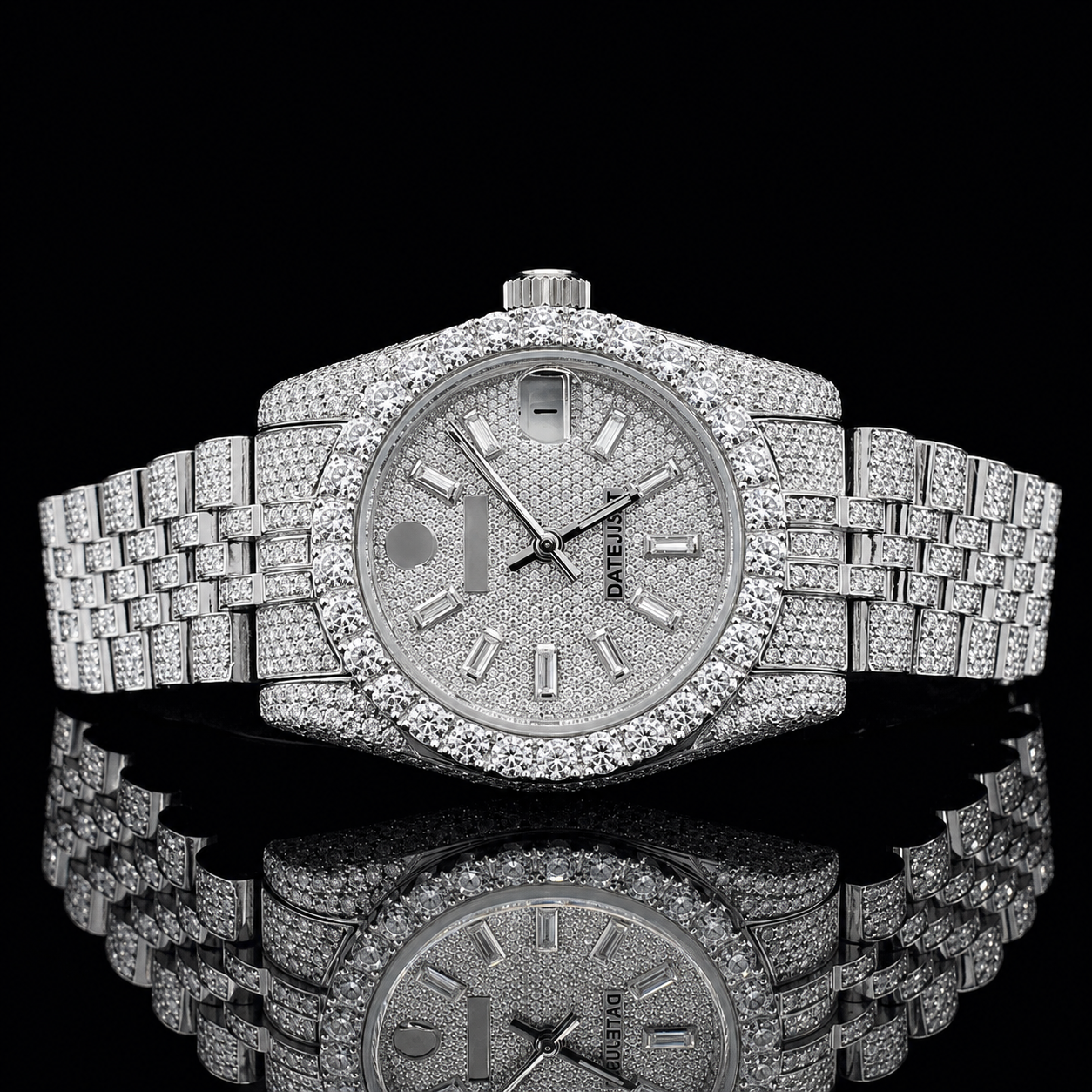 Baguette Dial Iced out Moissanite Watch for men