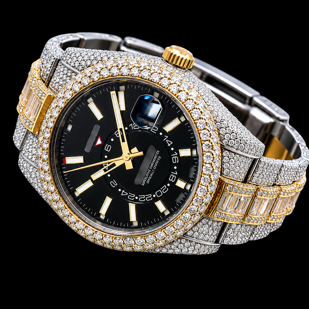 Black Dial Two-Tone Baguette Moissanite Watch (2)
